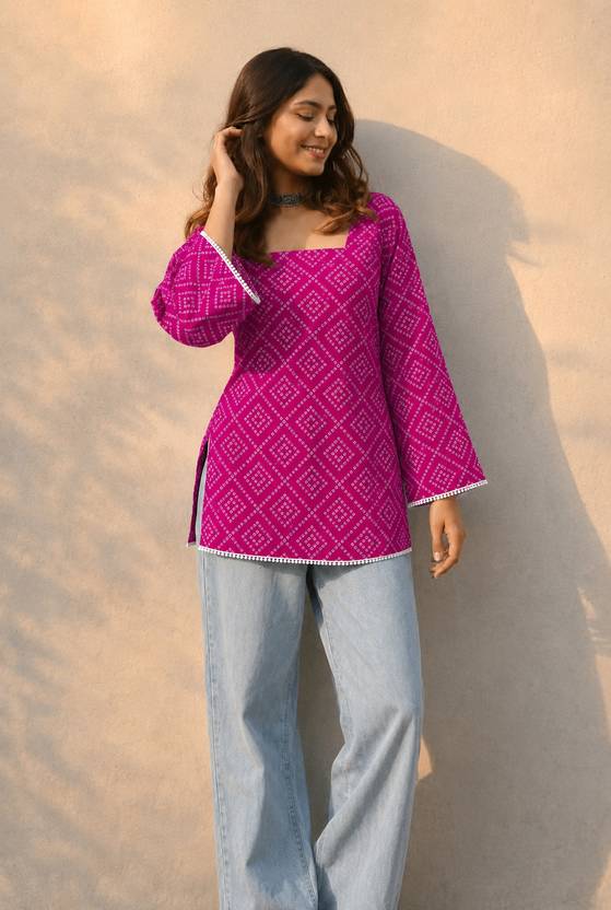 zeelanya Geometric Print Pure Cotton Straight Kurta for Women