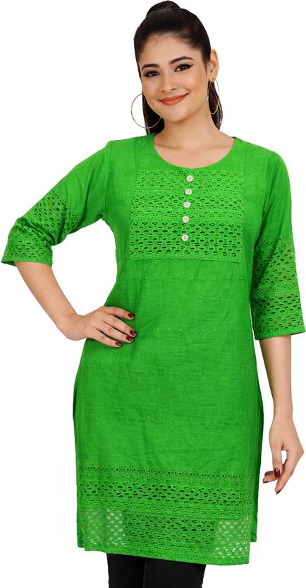 LEEZA Embroidered Pure Cotton Straight Kurta for Women