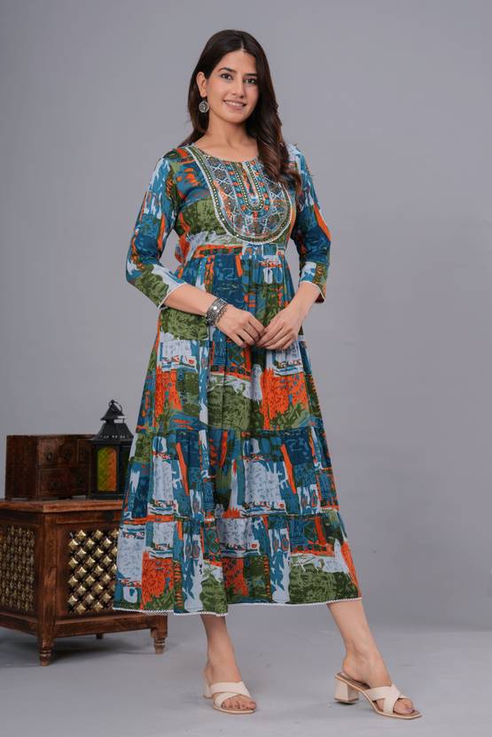POSHAK FEB TAX Printed Viscose Rayon Anarkali Kurta for Women