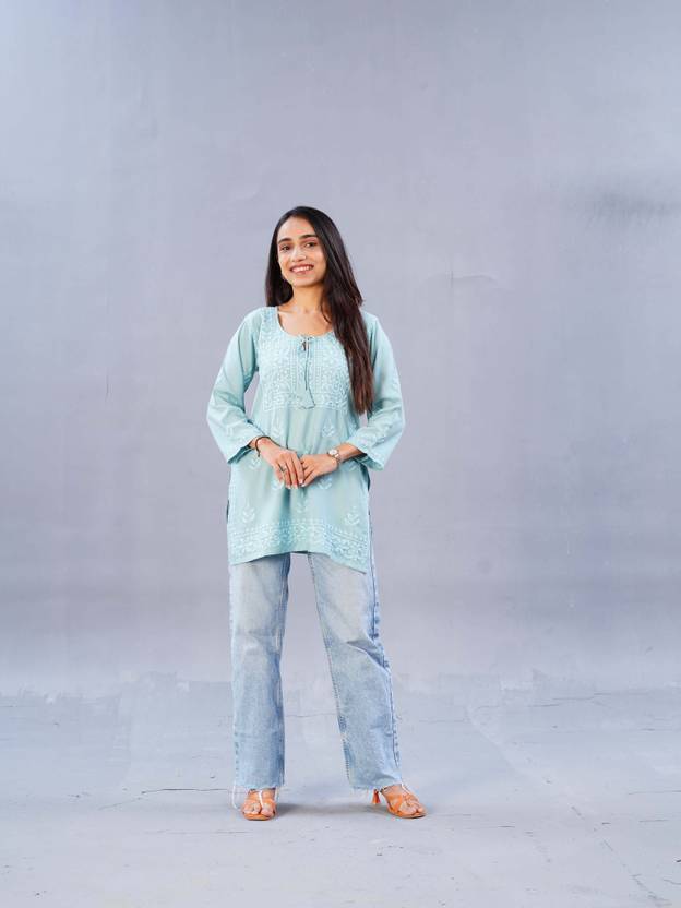 colorkosh Chikan Embroidery Viscose Rayon Straight Kurta for Women