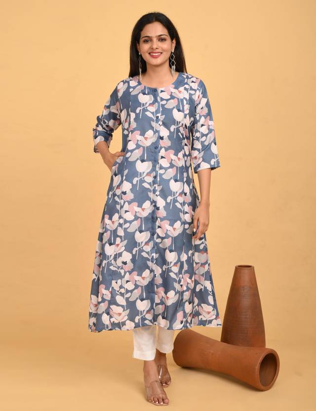 Minelli Printed Linen Straight Kurta for Women