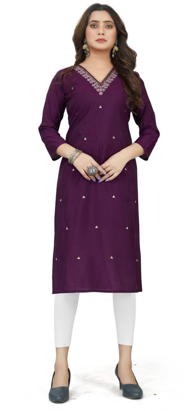 ASTEYAM Solid, Embroidered Chanderi A-line Kurta for Women