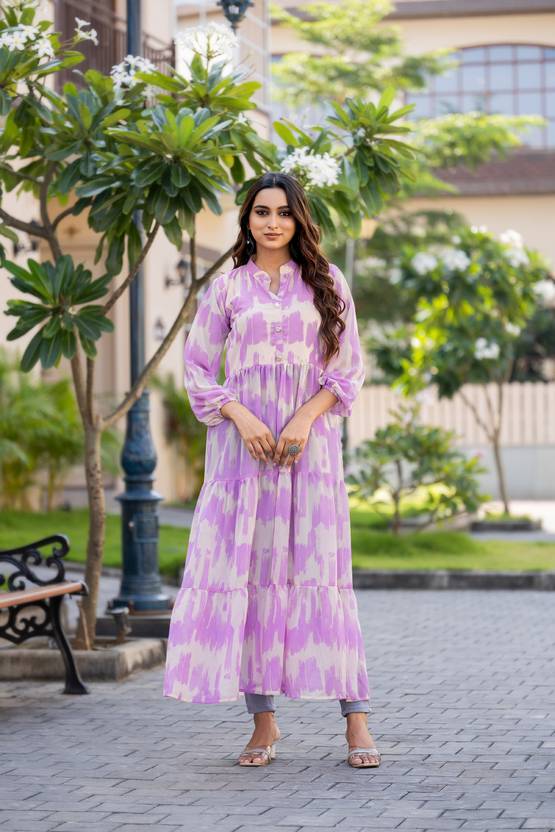 SARINKU Abstract, Printed Georgette Flared Kurta for Women