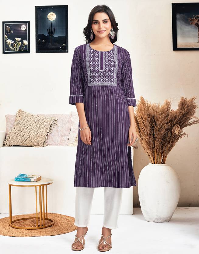 Divastri Embellished Cotton Blend Straight Kurta for Women