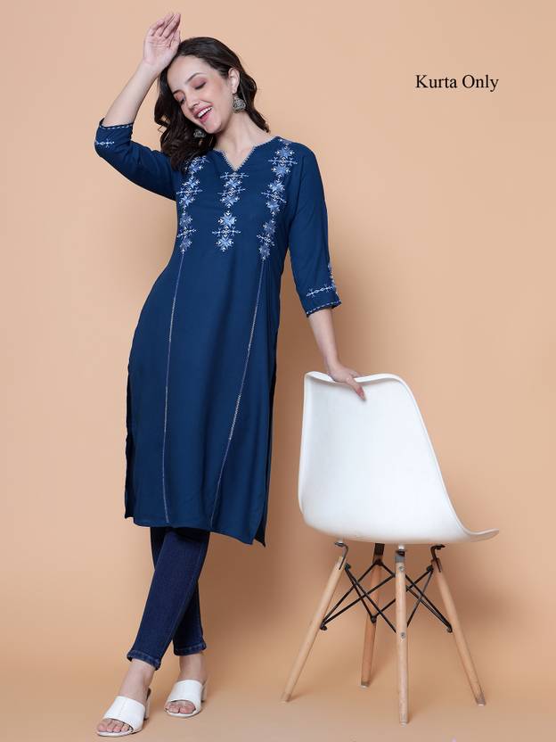 ANGITA Women Embroidered A-line Kurta