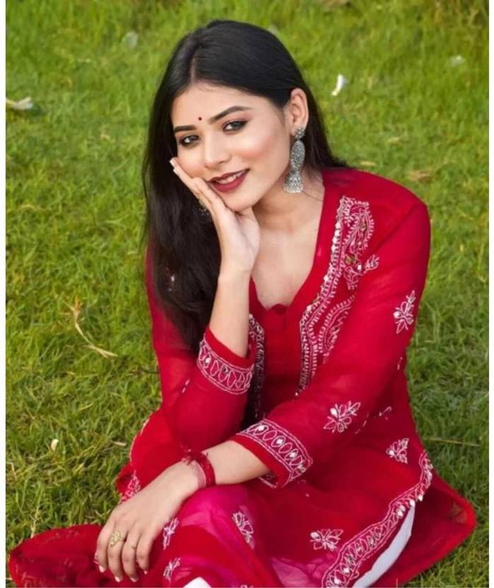 Sheeraz enterprise Embroidered Georgette Straight Kurta for Women