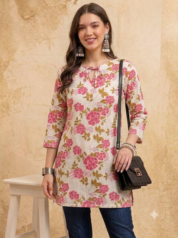 ADAN Floral Print Cotton Blend Tunic Kurta for Women