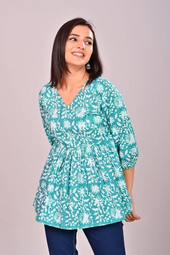 meenashion Printed Pure Cotton Flared Kurta for Women