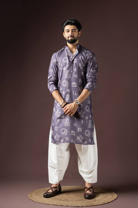 Rawayi Printed Cotton Blend Straight Kurta for Men