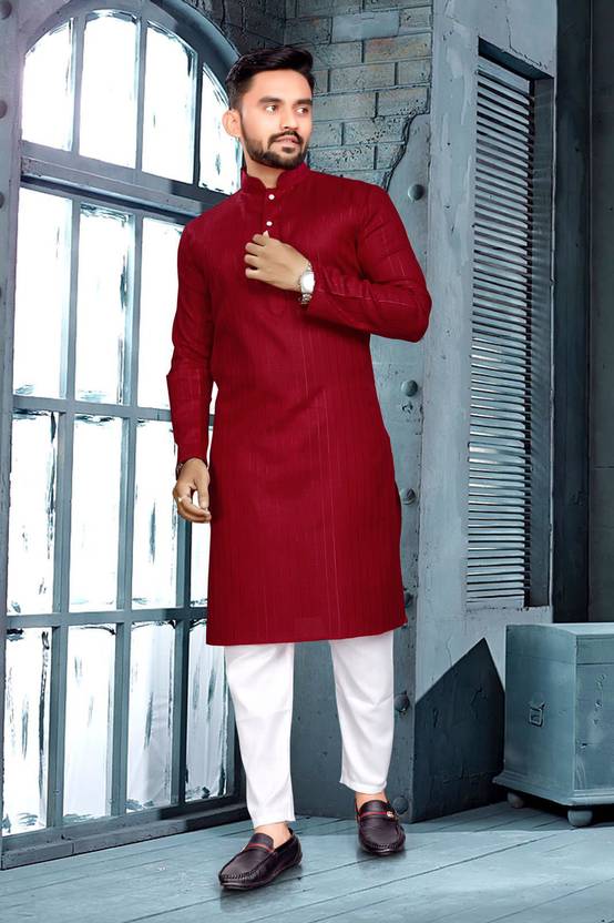 BYTER Self Design Cotton Blend Straight Kurta for Men