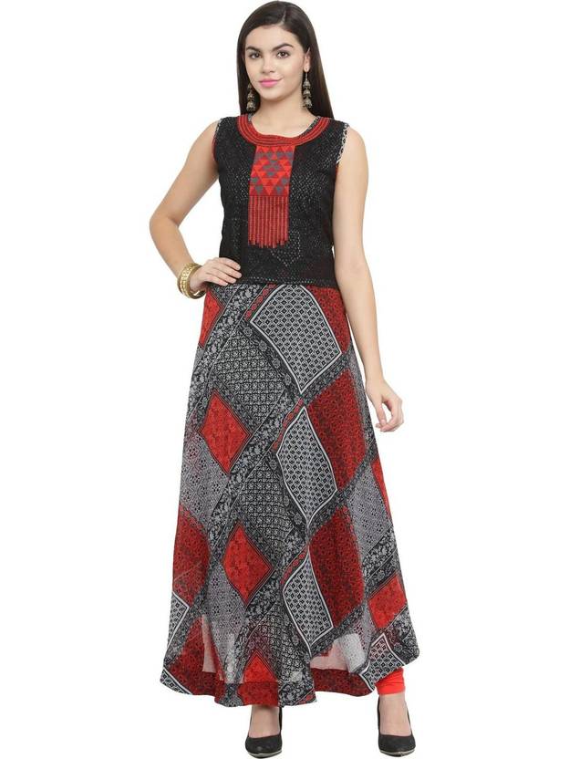 AD4U Printed Georgette Flared Kurta for Women