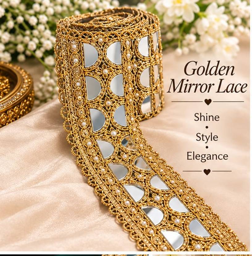 DeepCart Golden Color Laces for Dresses, Sarees, Lehenga, Suits Lace new Design Lace Reel