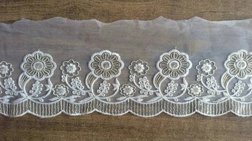AKSHALI Net Sequence Lace Beautiful White Cotton Net Sequence GPO Border Lace Reel (2-Mtr) Lace Reel
