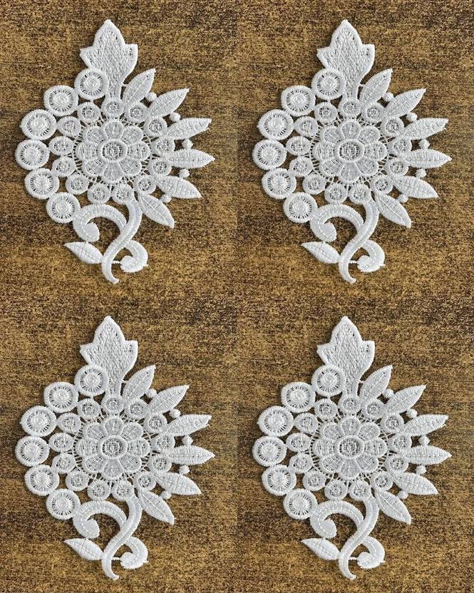 AKSHALI H-B8 White GPO Lace Butta/Patches (4 Pcs) Lace Reel