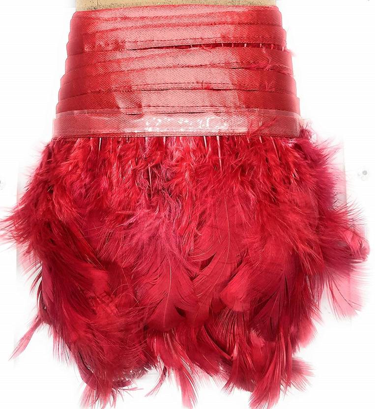 Stylewell CWG0199-003 (8cm X 3 Mtr) Red Wings Feather Fur Gota For Saree, Gowns, Lehenga Embellishment Lace Reel