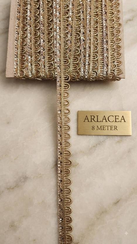 ARLACEA Golden Edge Zari Lace Border for Saree, Dupatta, Blouse (8 METER)f Lace Reel