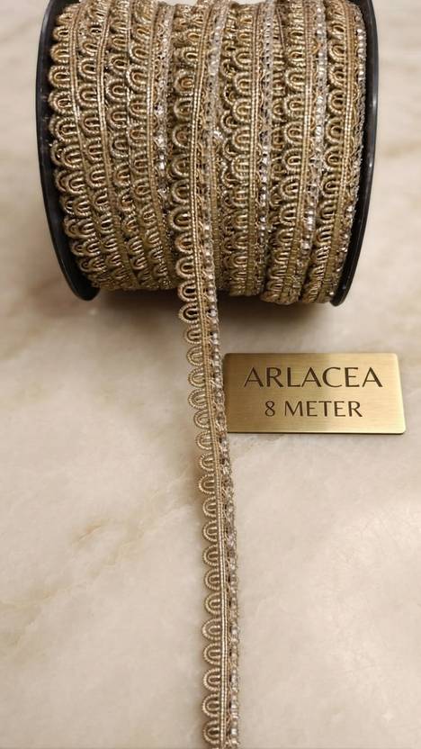 ARLACEA Golden Edge Zari Lace Border for Saree, Dupatta, Blouse (8 METER)a Lace Reel