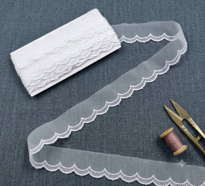 AKSHALI Organza-Wave Premium Organza Lace Border (4.50 Mtr) Lace Reel
