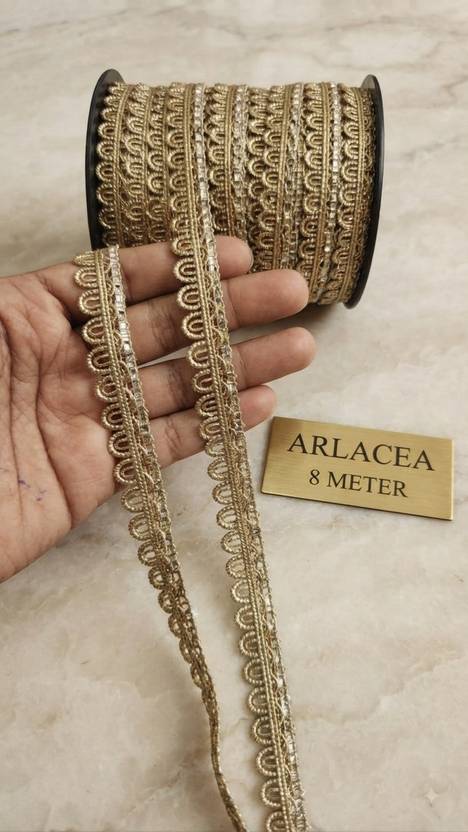 ARLACEA Golden Edge Zari Lace Border for Saree, Dupatta, Blouse (8 METER)c Lace Reel