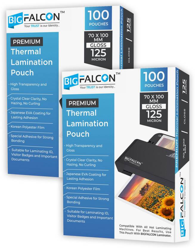 BIGFALCON Premium 70 X 100mm 125 Micron 200 Sheets Thermal Lamination