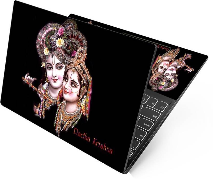 Anweshas Premium Vinyl HD Printed Easy to Install Full Panel Laptop Skin/Sticker/Decal for all Size Laptops upto 15.6 inch No Residue, Bubble Free - Radha Krishna Black Self Adhesive Vinyl Reusable Laptop Skin Compatible for 15.6 inch
