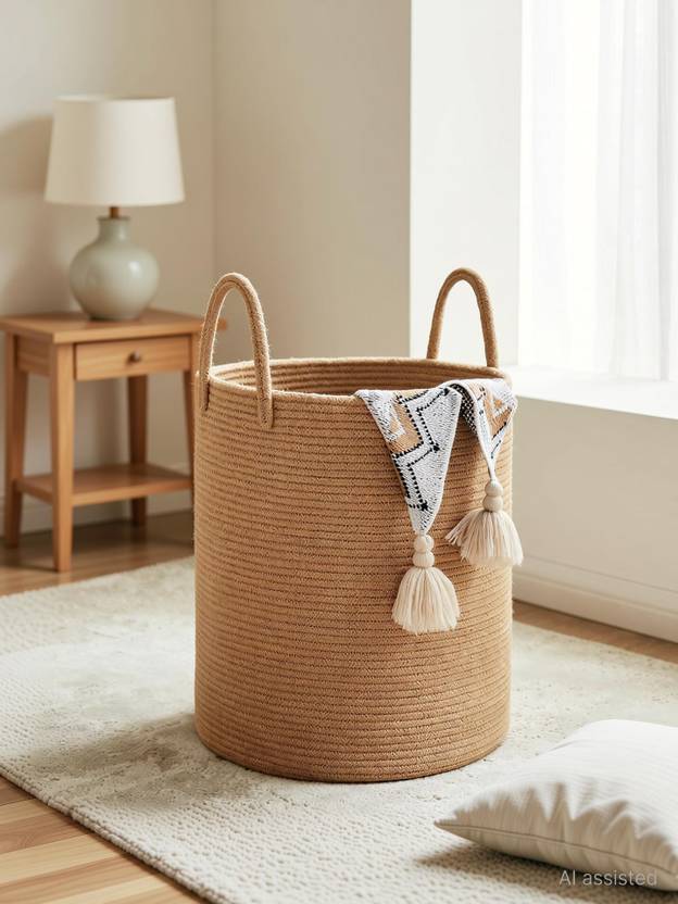 Bylal 40 L Beige Laundry Basket