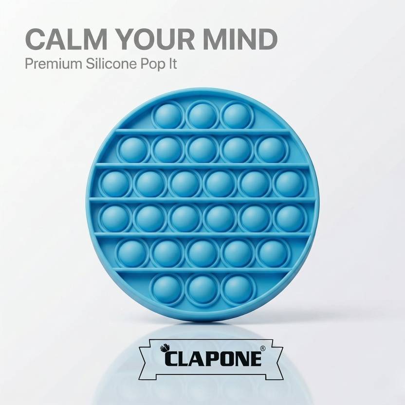 CLAPONE Round Pop It Reusable Fidget Blue Silicone Bubble Stress Relief Toy for All Ages