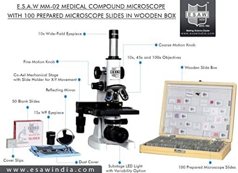 ESAW Medical Biological Compound Microscope 100x to 1500x Price in