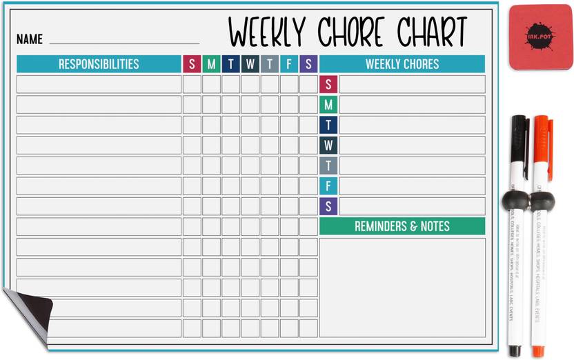 Inkdotpot Whiteboard Weekly Chores Charts Chore Chart for