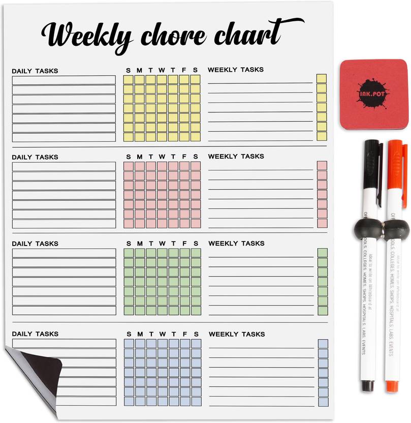 Inkdotpot Whiteboard Weekly Chores Charts Chore Chart for