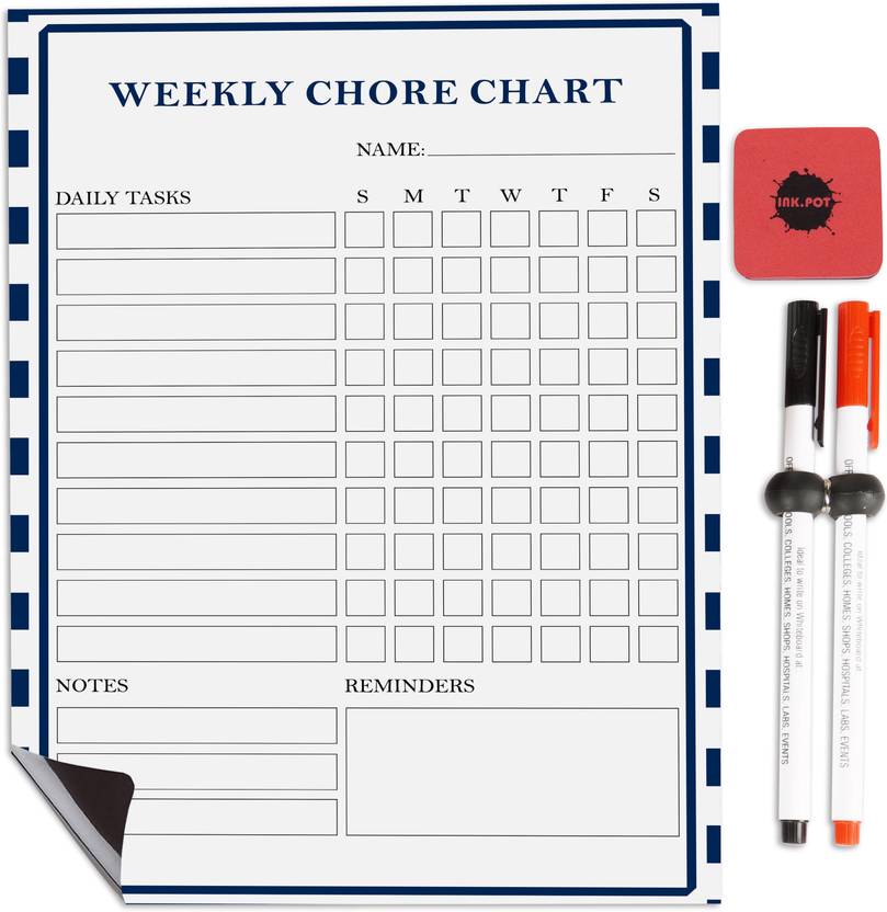 Inkdotpot Whiteboard Weekly Chores Charts/Planner Chore Chart