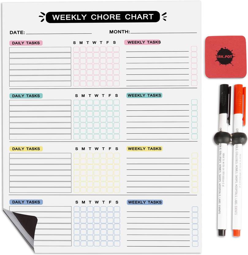 Inkdotpot Whiteboard Weekly Chores Charts Chore Chart for