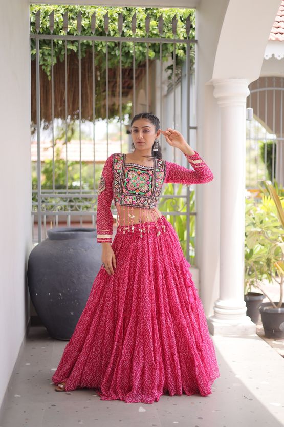 livewear Printed Leheriya Lehenga & Crop Top - Image 8