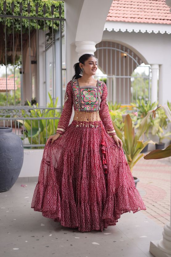 livewear Printed Leheriya Lehenga & Crop Top - Image 7