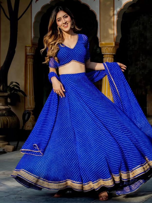 livewear Printed Leheriya Lehenga & Crop Top - Image 9