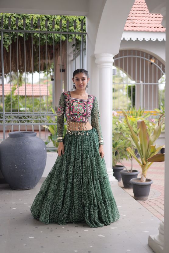 livewear Printed Leheriya Lehenga & Crop Top - Image 6