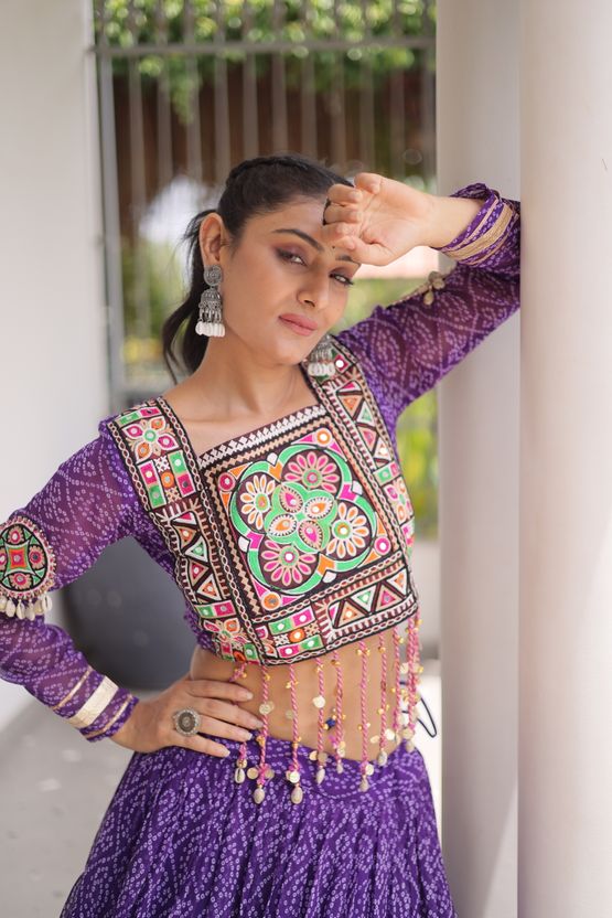 livewear Printed Leheriya Lehenga & Crop Top - Image 5