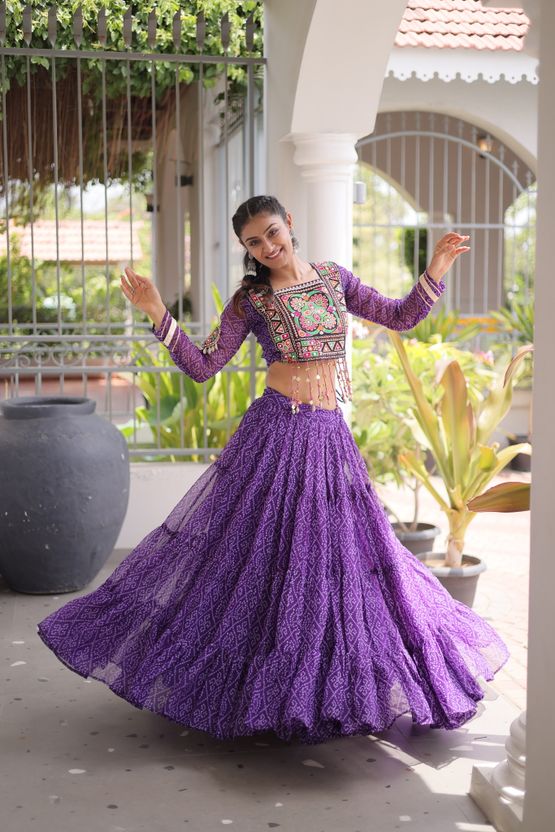 livewear Printed Leheriya Lehenga & Crop Top - Image 3