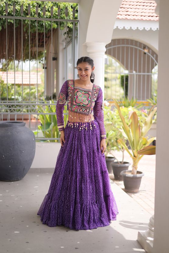 livewear Printed Leheriya Lehenga & Crop Top - Image 1