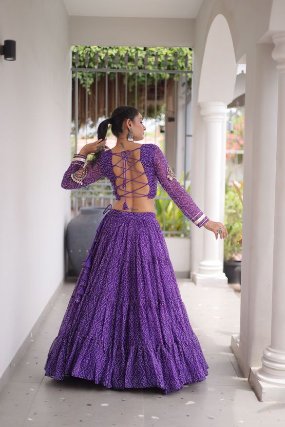 livewear Printed Leheriya Lehenga & Crop Top - Image 2
