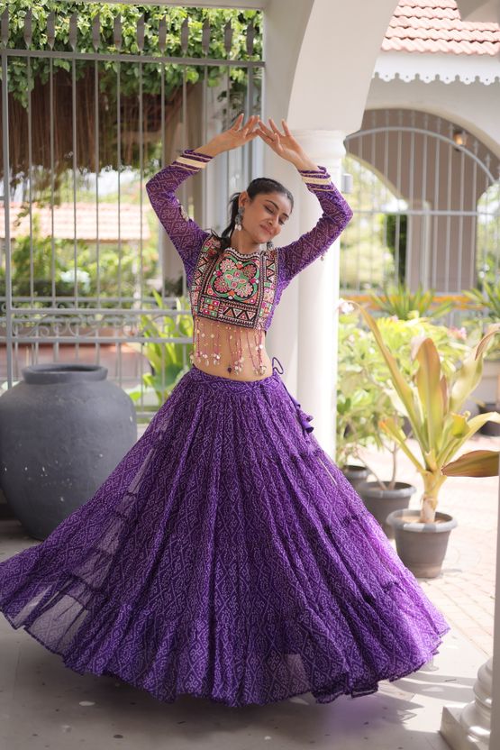 livewear Printed Leheriya Lehenga & Crop Top - Image 4