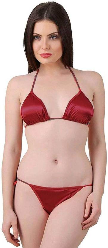 Fusion View Bra & Panty Set Solid Maroon Lingerie Set