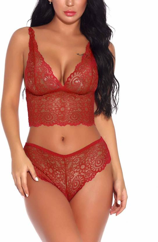 Boosah Bra & Panty Set Self Design Orange Lingerie Set
