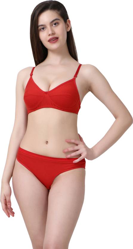 [Size 40] AMR Bra & Panty Set Solid Red Lingerie Set