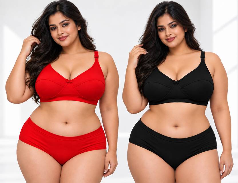 Signature Comfort Bra & Panty Set Solid Red, Black Lingerie Set