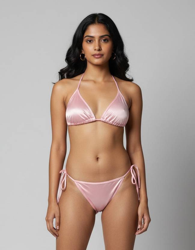 navya design Bra & Panty Set Solid Pink Lingerie Set