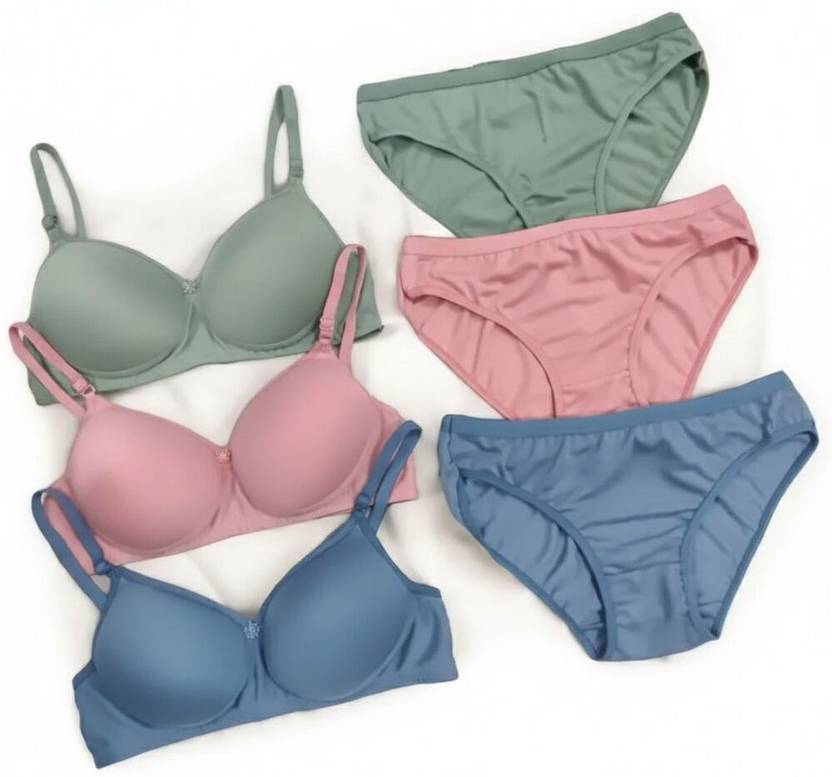 Black Aura Bra & Panty Set Solid Multicolor Lingerie Set