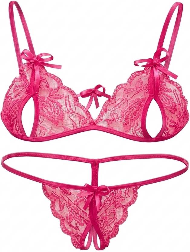 Navya Bra & Panty Set Self Design Pink Lingerie Set