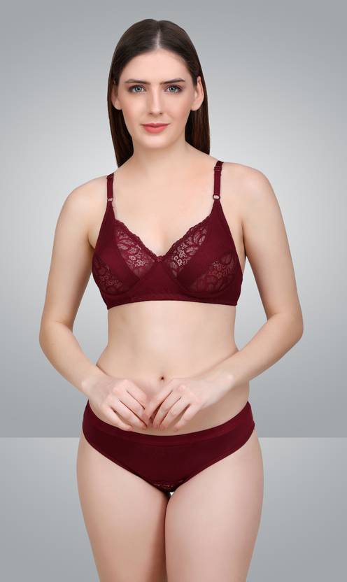 Zeba Bra & Panty Set Self Design Maroon Lingerie Set
