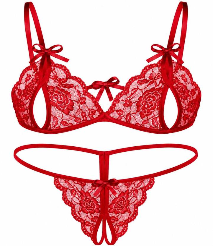 Navya Bra & Panty Set Self Design Red Lingerie Set